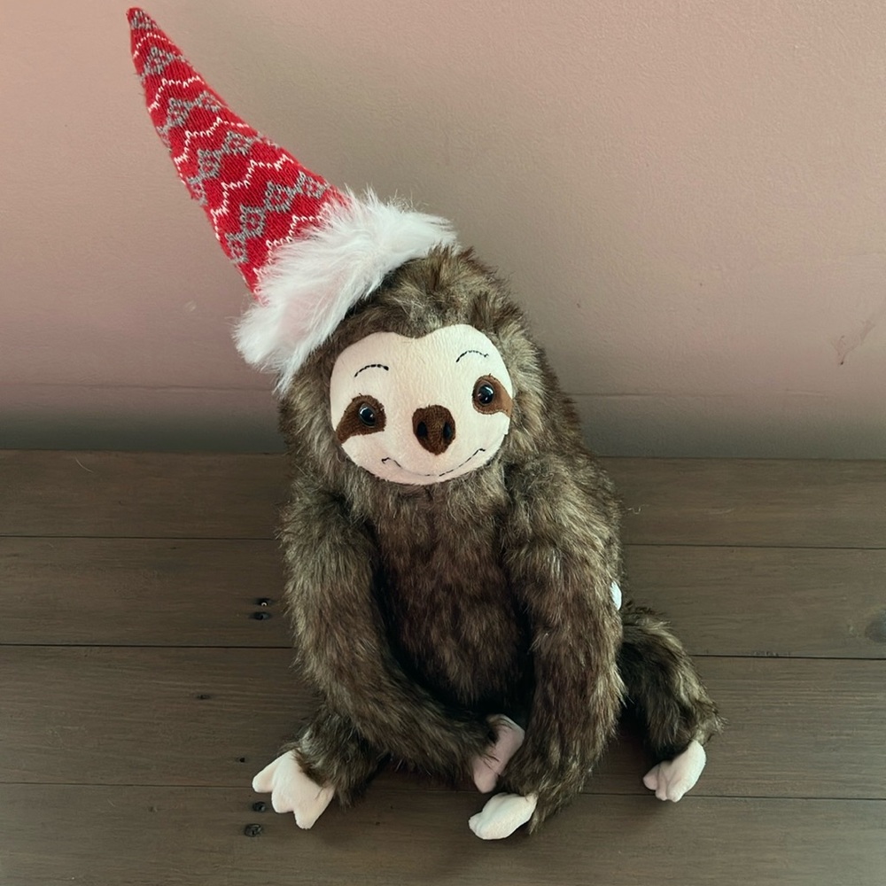 Plush Brown Sitting Christmas Sloth